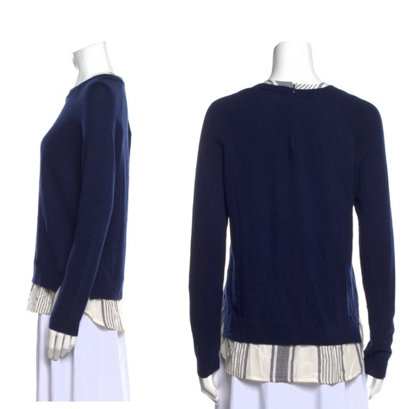 Joie Zaan Woven Sweater Shirt Pullover Crewneck Wool Cashmere Top Navy XS Blouse - Picture 2 of 11